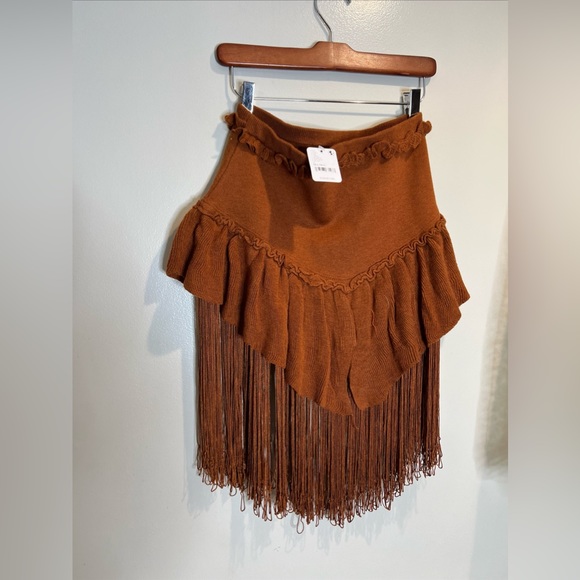 Free People Understated Leather Cabaret Cowboy Knitted Ruffles Skirt M/L - Picture 8 of 8